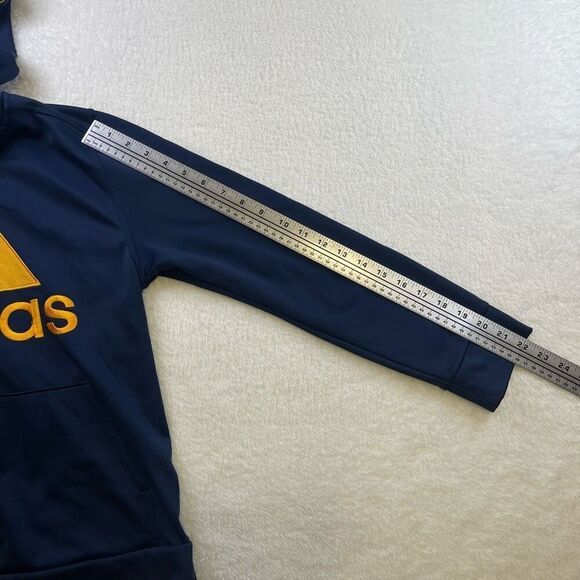 Large Kids Adidas Pullover Hoodie Navy Blue with Gold Stitched Lettering and Log - Picture 8 of 12